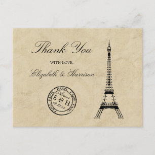 Dankeschön mit Vintage-Eiffelturm Paris Poststempe Postkarte