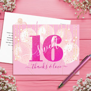 Dankeschön-Pink-Glitter-Sweet-16-Birthday-Ballon Postkarte