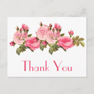 Dankeschön-Postkarte mit Vintage-Rosen in Rosa Postkarte