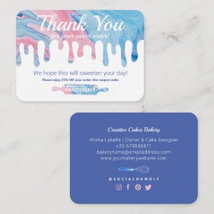 Dankeschön  Rosa Blauer Marmor Tropfen Bäckerei Ra Begleitkarte