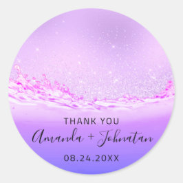 Dankeschön Rose Datum Lila Wellen rosa Runder Aufkleber