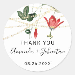 Dankeschön Rose Datum White Golden Lights Ivy Runder Aufkleber