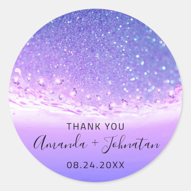 Dankeschön Rose Name Datum Spark Beach Waves Lila1 Runder Aufkleber (Vorderseite)