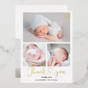 Dankeschön Schrift Herz 4 Fotos Baby Geburt Folieneinladung