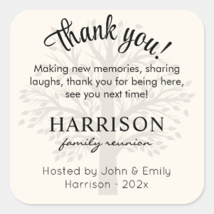 Dankeschön-Tüte für Familienzusammenkunft 3-in-1 Quadratischer Aufkleber