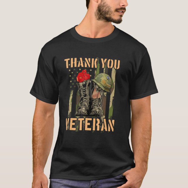 Dankeschön Veterans Combat Boots Poppy-Blume Veter T-Shirt (Vorderseite)