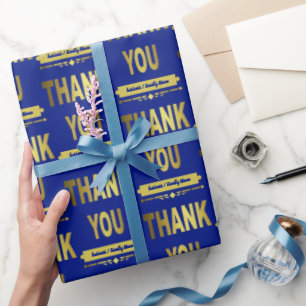 Dankeschön Wertschätzung Blau Gold Typografie Geschenkpapier