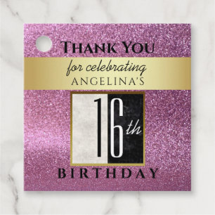 Dankeschön zum 16. Geburtstag mit rosa Glitter Geschenkanhänger