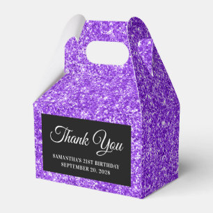 Dankeschön zum 21. Geburtstag mit violettem Glitte Geschenkschachtel