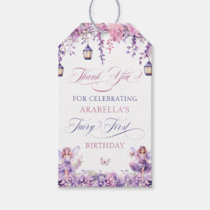 Dankeschön zum ersten Geburtstag der lila Blumenfe Geschenkanhänger