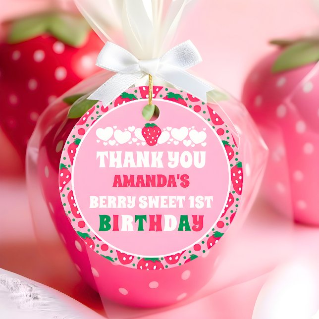 Dankeschön zum ersten Geburtstag mit Erdbeeren Geschenkanhänger (Von Creator hochgeladen)