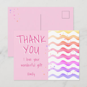 Dankeschön zum Geburtstag Pink Wave Girl Postkarte