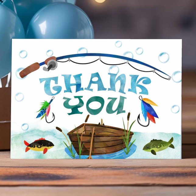Dankeschön zum Geburtstag von Angelfreunden Karte (O-fish-ally, gone fishing, boy 1st birthday thank you cards.)