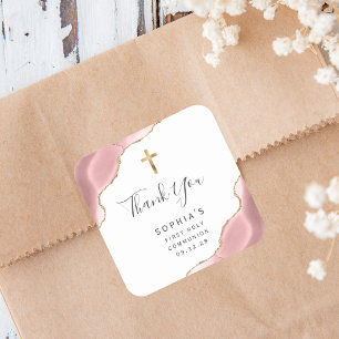 Dankeschön zur Erstkommunion in Blush Gold Achat Quadratischer Aufkleber