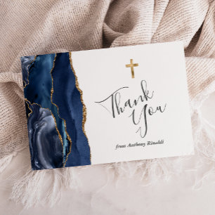 Dankeschön zur Erstkommunion in Navyblau und Golda Dankeskarte