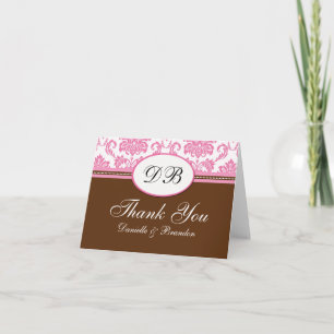 Dankeschön zur rosa und braunen Hochzeit Dankeskarte