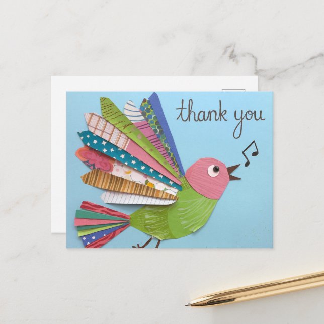 Dankeschönsingender Vogel Postkarte (Vorderseite/Rückseite Beispiel)