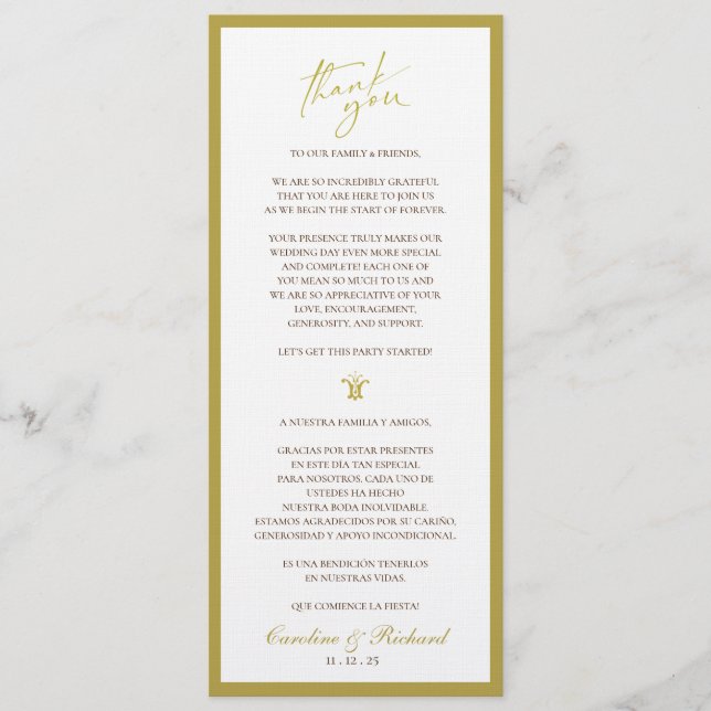 Dankeskarte. Englisch und Spanisch Programm (Vorderseite)