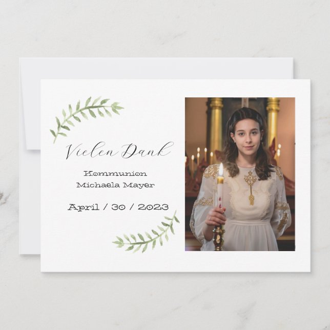 Dankeskarte Kommunion / Konfirmation weiß Zweig Einladung (Vorderseite)