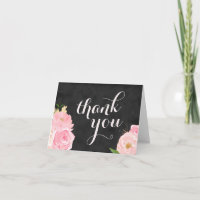Dankeskarte | Schiefertafel mit rosa Blumen