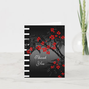 Dankeskarten Asiatisch Rot Floral Schwarz Bambus Dankeskarte