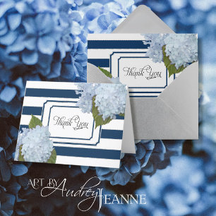Dankeskarten Blaue Hortensien Blumen Navy Gestreif Dankeskarte