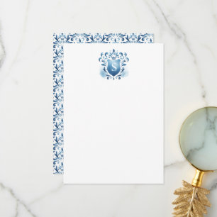 Dankeskarten Dusty Blue Wappen & Monogramm Dankeskarte