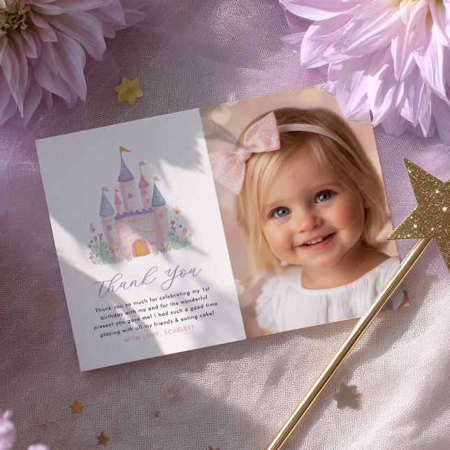 Dankeskarten Foto zum Geburtstag Mädchen Prinzessi Dankeskarte (Girls birthday Photo thank you card | Princess Pastel Castle Party)