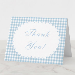 Dankeskarten für Baby-Party im Dusty Blue Gingham Dankeskarte