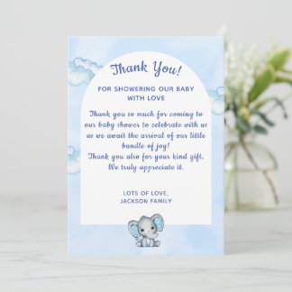 Dankeskarten für Baby Shower Blaues Elefant Jungen Dankeskarte