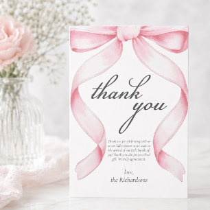 Dankeskarten für Baby Shower mit rosa Schleife Dankeskarte