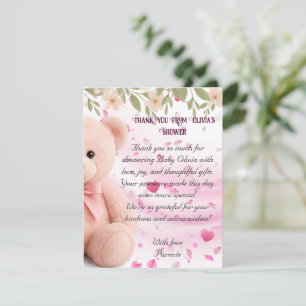 Dankeskarten für Baby Shower mit rosa Teddybär-Bab Dankeskarte
