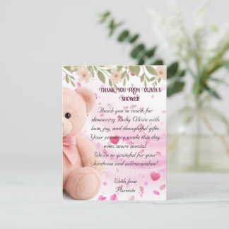 Dankeskarten für Baby Shower mit rosa Teddybär-Bab Dankeskarte