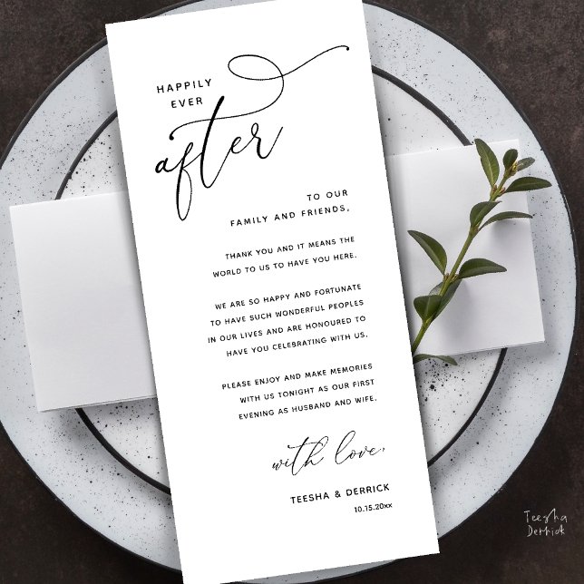 Dankeskarten für das Hochzeitsdinner 'Für immer gl Programm (Happily Ever After Wedding Dinner Thank You Card)