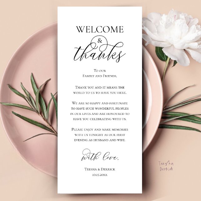 Dankeskarten für den Empfangs- und Dankesabend Programm (Welcome and Thanks Reception Dinner Thank You Card in Black and White)
