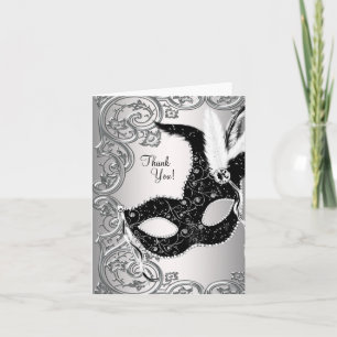 Dankeskarten für die silber-schwarze Maskenball-Pa Dankeskarte