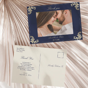 Dankeskarten für eine Navy-Blue-Barock-Hochzeit Postkarte
