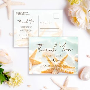 Dankeskarten für Strandhochzeit mit Seesternen Postkarte