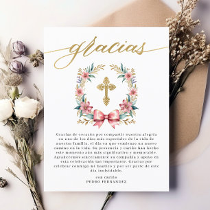 Dankeskarten für Taufe Pink & Gold Spanisch Postkarte