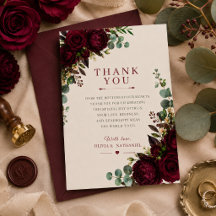 Dankeskarten-Hochzeit Moody Burgund Floral
