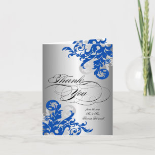 Dankeskarten Hochzeit Royal Blau und Silber Flouri Dankeskarte
