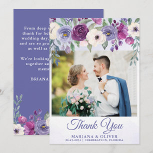 Dankeskarten-Hochzeitsfoto Lila Fuchsien-Blumen Einladung