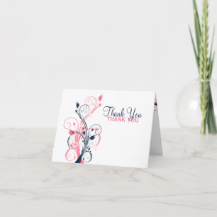 Dankeskarten mit Blumenmuster in Navy, Pink und We Dankeskarte