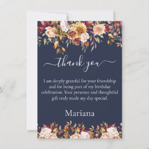 Dankeskarten mit Herbstblumen in Navyblau Einladung