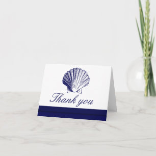 Dankeskarten mit Meeresmuscheln in Navyblau Dankeskarte