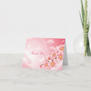 Dankeskarten mit rosa Kirschblüten und Schmetterli Dankeskarte