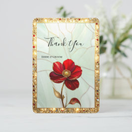 Dankeskarten mit roter Blumen-Buntglas-Darstellung Dankeskarte