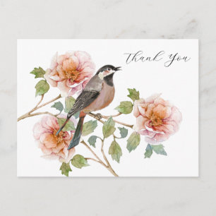 Dankeskarten mit Vogel in Blumen Postkarte