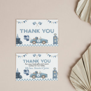 Dankeskarten-Rennwagen Blau Junge Baby Shower Karte