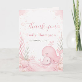 Dankeskarten-Set für Baby Shower mit rosa Walen Dankeskarte